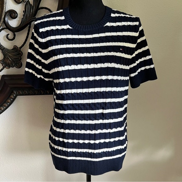 Tommy Hilfiger Women’s 100% Cotton Short Sleeve Striped Crewneck Sweater XL - Picture 1 of 15